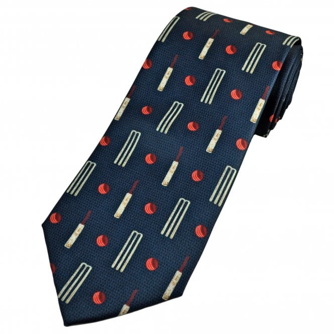 Cricket Bats, Balls & Stumps Navy Blue Men's Novelty Tie