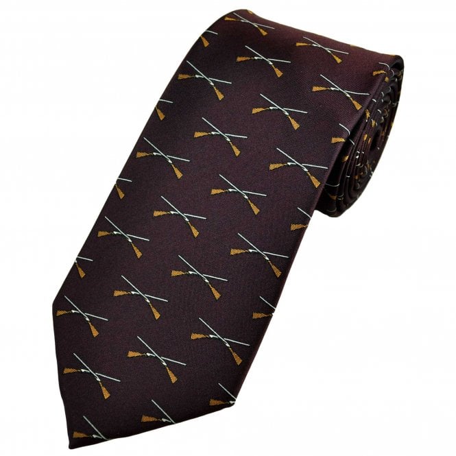 Crossed Shotguns Burgundy Men's Luxury Novelty Tie