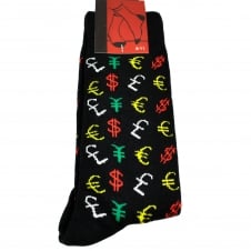 Currency Signs - Pound, Dollar, Euro, Yen Black Men's Novelty Socks