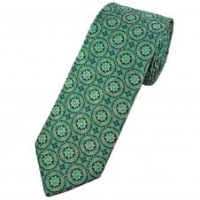 Cyan Green, Navy Blue & Beige Circle Motif Pattern Men's Tie