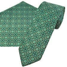 Cyan Green, Navy Blue & Beige Circle Motif Pattern Men's Tie & Pocket Square Handkerchief Set