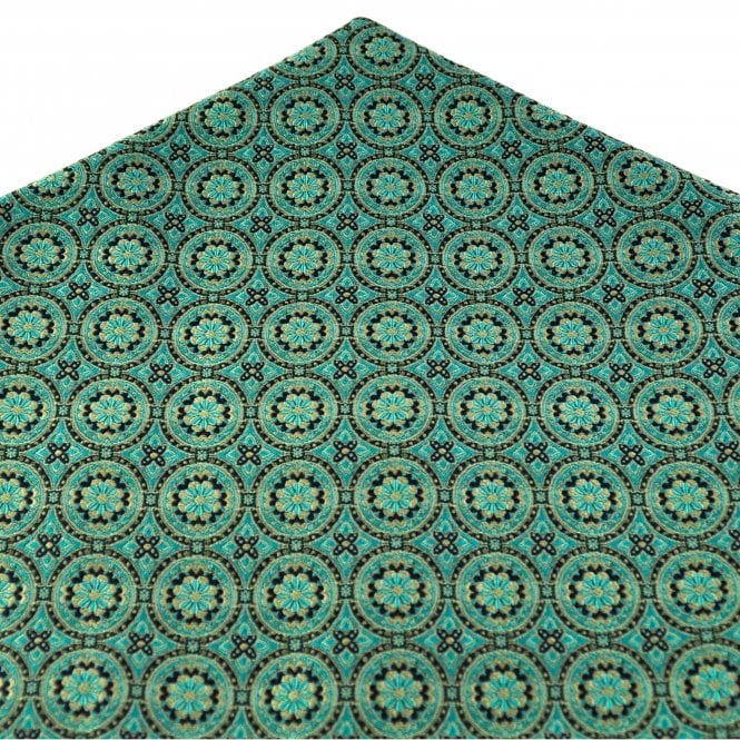 Cyan Green, Navy Blue & Beige Circle Motif Pattern Pocket Square Handkerchief