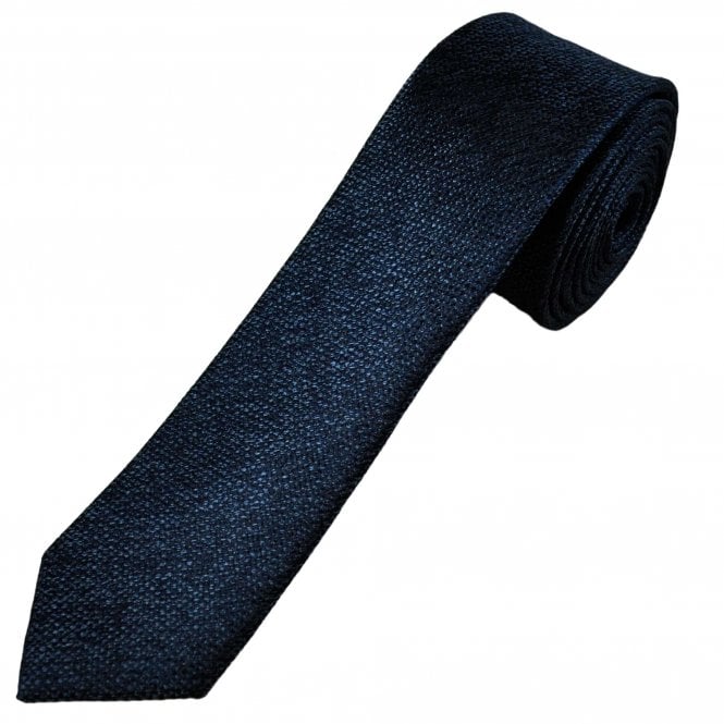 Dark Blue & Navy Textured Men's Luxury Silk Skinny Tie
