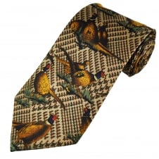 Dark Brown Pheasants Silk Country Tie