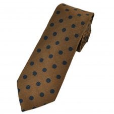 Dark Gold & Navy Blue Polka Dot Spot Wool & Silk Blend Men's Tie