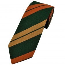 Dark Green, Brick Red & Terracotta Orange Silk Wool Blend Men's Tie