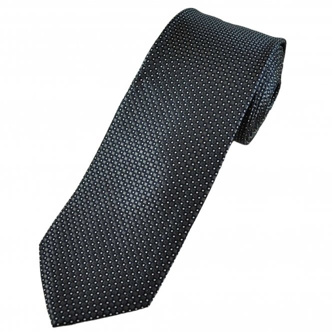 Dark Grey, Navy & Silver Squares Patterned Luxury Silk Men's Tie