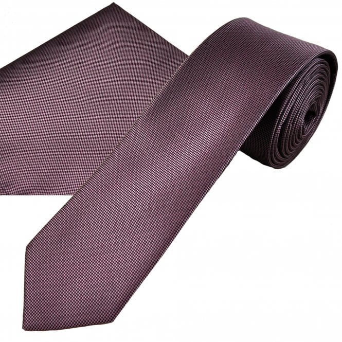 Dark Mauve & Black Micro Pattern Textured Men's Skinny Tie & Pocket Square Handkerchief Set