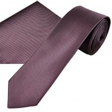Dark Mauve & Black Micro Pattern Textured Men's Skinny Tie & Pocket Square Handkerchief Set