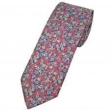Dark Mauve, Silver & Dusky Blue Floral Pattern Men's Tie