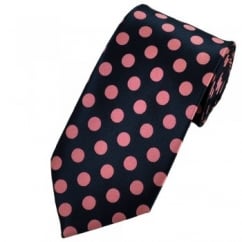 Dark Navy Blue & Pink Polka Dot Tie