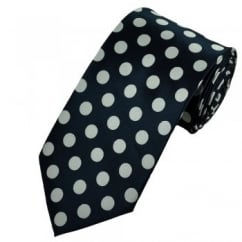 Dark Navy Blue & Silver White Polka Dot Tie