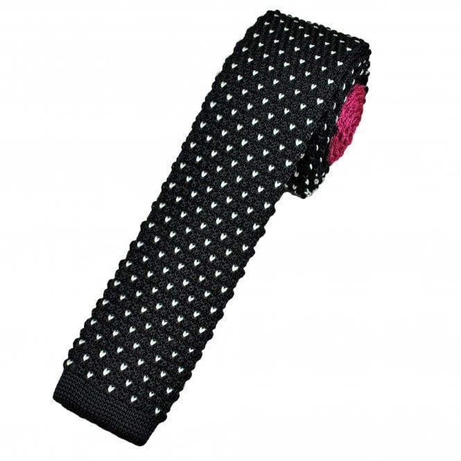 Dark Navy & White V Pattern Men's Skinny Knitted Tie