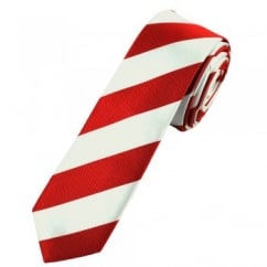 Dark Red & Silver White Striped Skinny Tie