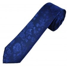 Dark Royal Blue Floral Pattern Men's Skinny Tie