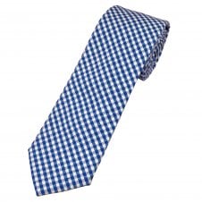 Dark Royal Blue & White Gingham Check 100% Cotton Tie by Lupi Romani