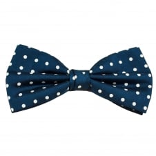 Dark Royal Blue & White Polka Dot Silk Bow Tie
