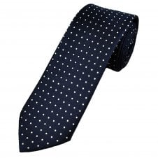 Dark Royal Blue & White Printed Luxury Silk Men's Tie