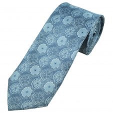 Denim Blue, Light Blue & White Flower Patterned Men's Extra Long Tie