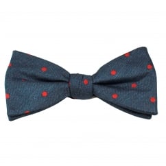 Denim Blue & Red Polka Dot Silk Bow Tie