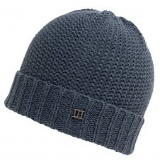 Denim Blue Structured Knitted Beanie Hat with Metal Tresanti Logo