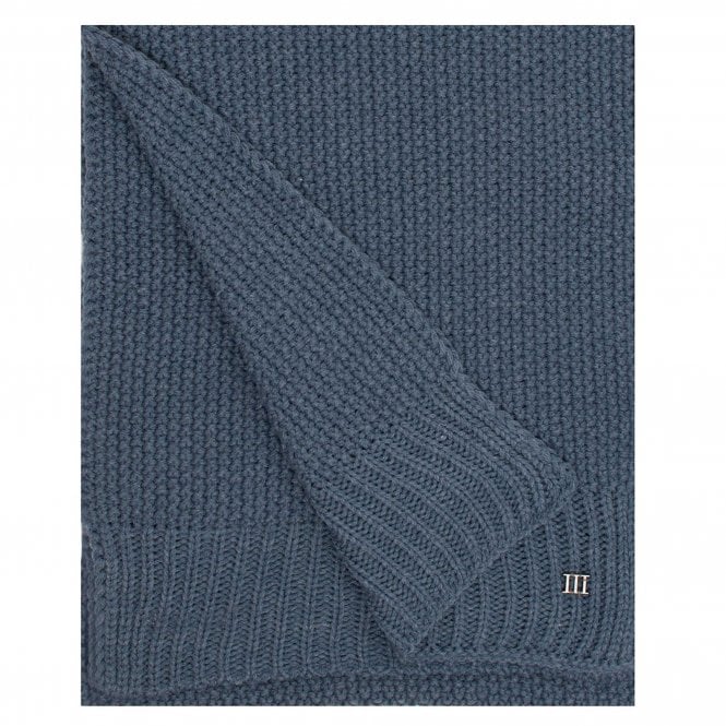 Denim Blue Structured Knitted Scarf with Metal Tresanti Logo