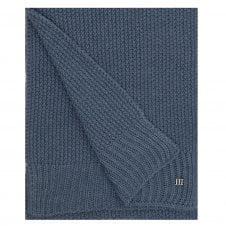 Denim Blue Structured Knitted Scarf with Metal Tresanti Logo
