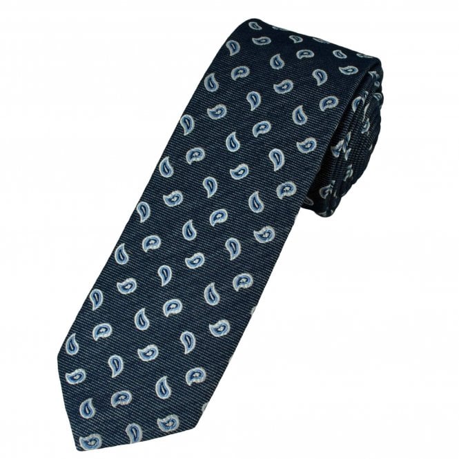 Denim Blue, White & Light Blue Cotton Men's Skinny Tie