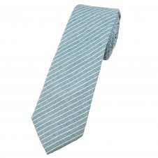 Denim Blue & White Striped 100% Cotton Tie by Lupi Romani