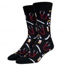 Doctor Stethoscope, Syringe, Tablets & Prescription Bottles Black Luxury Men's Socks