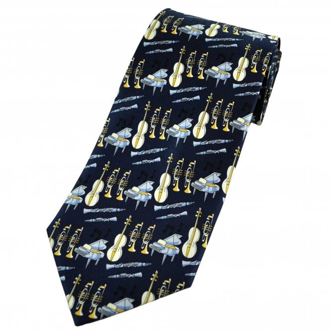 Double Bass, Piano, Trumpet, Clarinet, Oboe Orchestra Men's Silk Novelty Tie