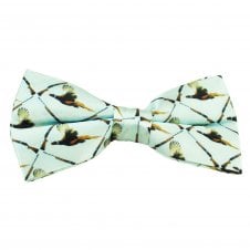Duck Egg Blue Flying Pheasants Printed Silk Men's Bow Tie