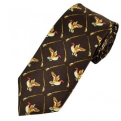 Duck Hunting Brown & Red Silk Novelty Tie