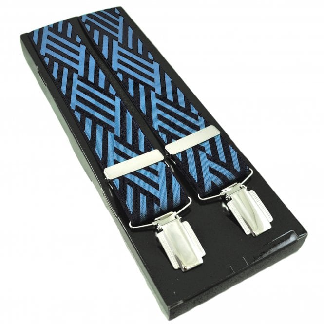 Dusky Blue & Black Patterned Luxury Men's Trouser Braces