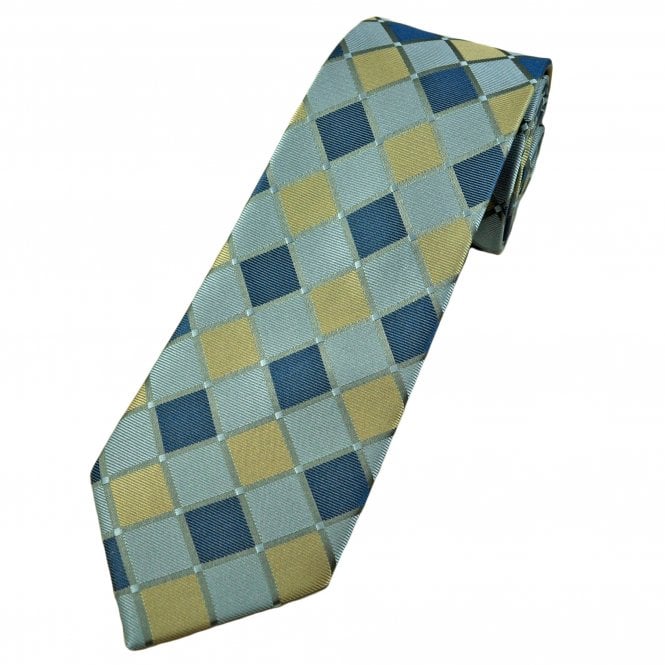 Dusky Blue, Dark Blue, Silver & Gold Diamond Pattern Men's Tie