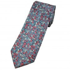 Dusky Blue, Mauve & Silver Floral Pattern Men's Tie