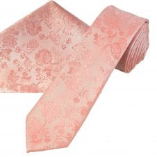 Dusky Pink Floral Pattern Men's Skinny Tie & Pocket Square Handkerchief Set