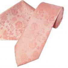 Dusky Pink Floral Pattern Men's Tie & Pocket Square Handkerchief Set