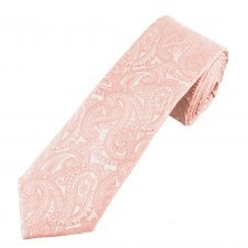 Dusky Pink Paisley Pattern Boys Skinny Tie