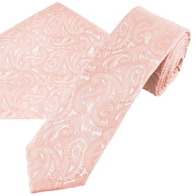 Dusky Pink Paisley Pattern Men's Skinny Tie & Pocket Square Handkerchief Set