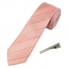 Dusky Pink Striped Men's Skinny Tie with Tie Clip