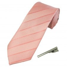 Dusky Pink Striped Men's Tie with Tie Clip
