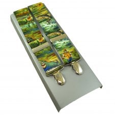 Fishing Bright Green Men's Luxury Trouser Braces with Silver Clips