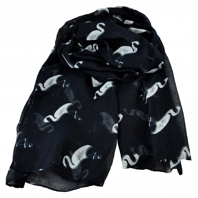 Flamingo Animal - Bird Print Navy Blue Lightweight Women's Shawl Scarf