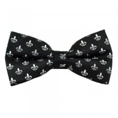 Fleur de Lis Black & Silver Silk Bow Tie