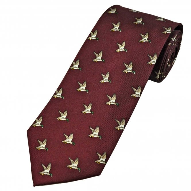 Flying Duck on Burgundy Men's Silk Tie