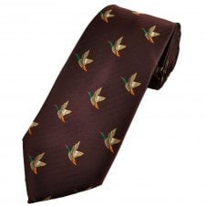 Flying Mallard Duck Burgundy Men's Luxury Novelty Tie