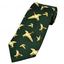 Flying Mallard Ducks Green Silk Men's Novelty Tie
