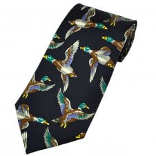 Flying Mallard Ducks Navy Blue Silk Men's Novelty Tie