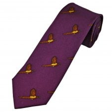 Flying Pheasant on Magenta Purple Men's Silk Tie